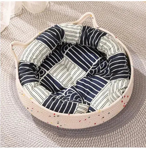 All-Season Cotton Cat Bed with Scratching Board – Washable, Cozy & Scratch-Ready Brownstick