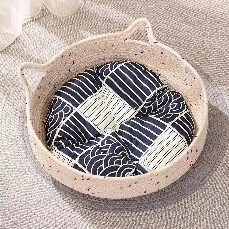 All-Season Cotton Cat Bed with Scratching Board – Washable, Cozy & Scratch-Ready Brownstick