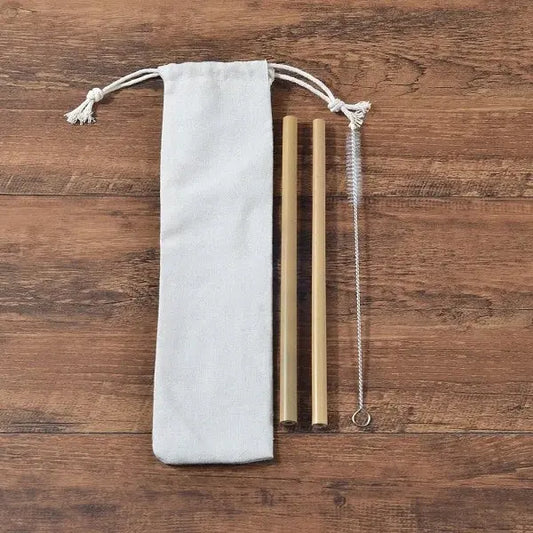 Bamboo Straw Set with Cleaning Brush and Carry Pouch Brownstick