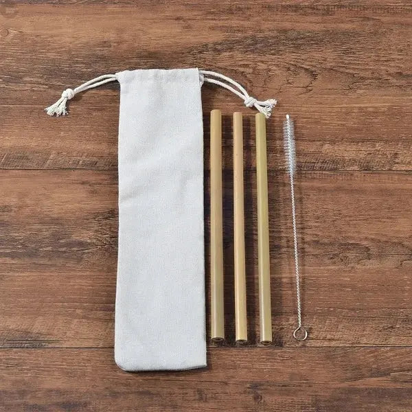 Bamboo Straw Set with Cleaning Brush and Carry Pouch Brownstick
