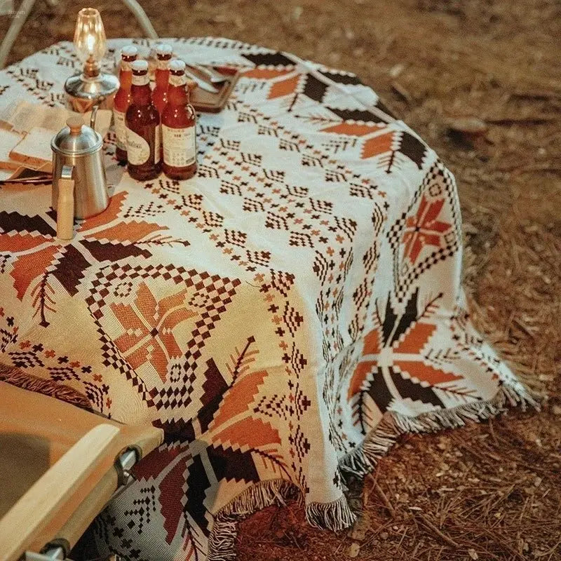 Bohemian Ethnic Picnic Blanket with Tassels – Versatile Outdoor Camping Mat - Brownstick
