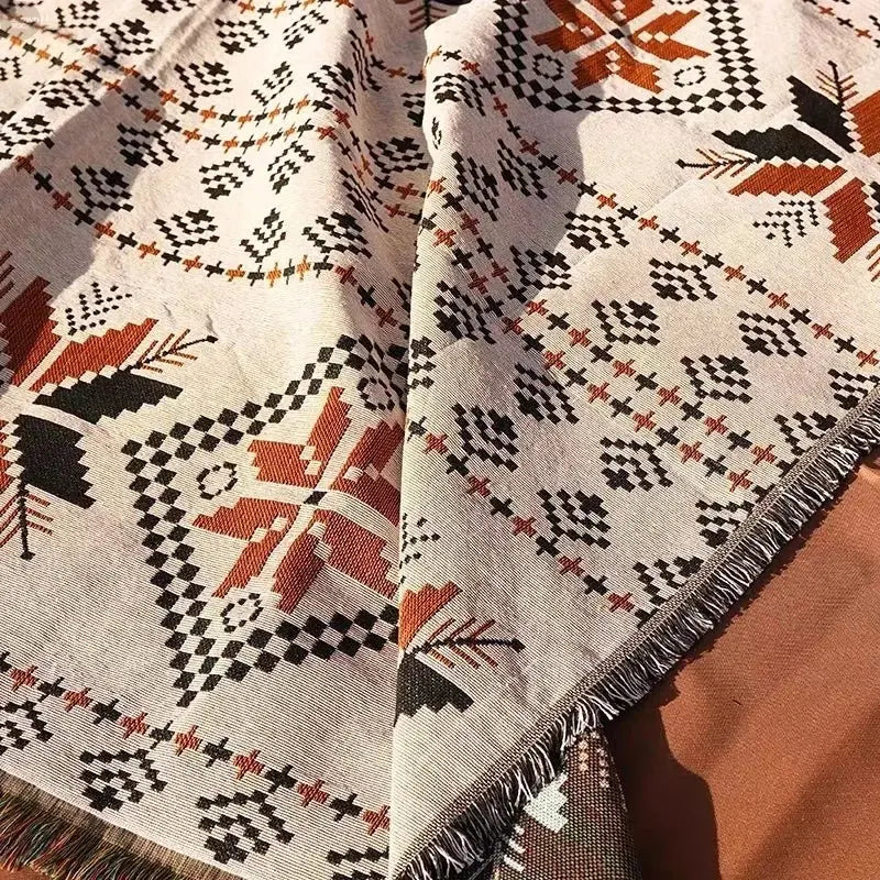 Bohemian Ethnic Picnic Blanket with Tassels – Versatile Outdoor Camping Mat - Brownstick
