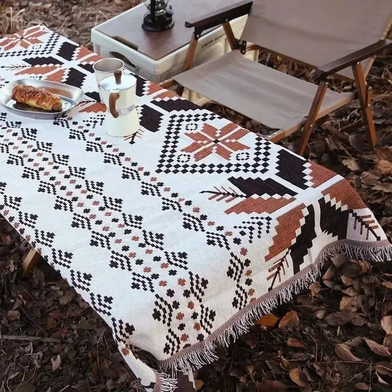 Bohemian Ethnic Picnic Blanket with Tassels – Versatile Outdoor Camping Mat - Brownstick