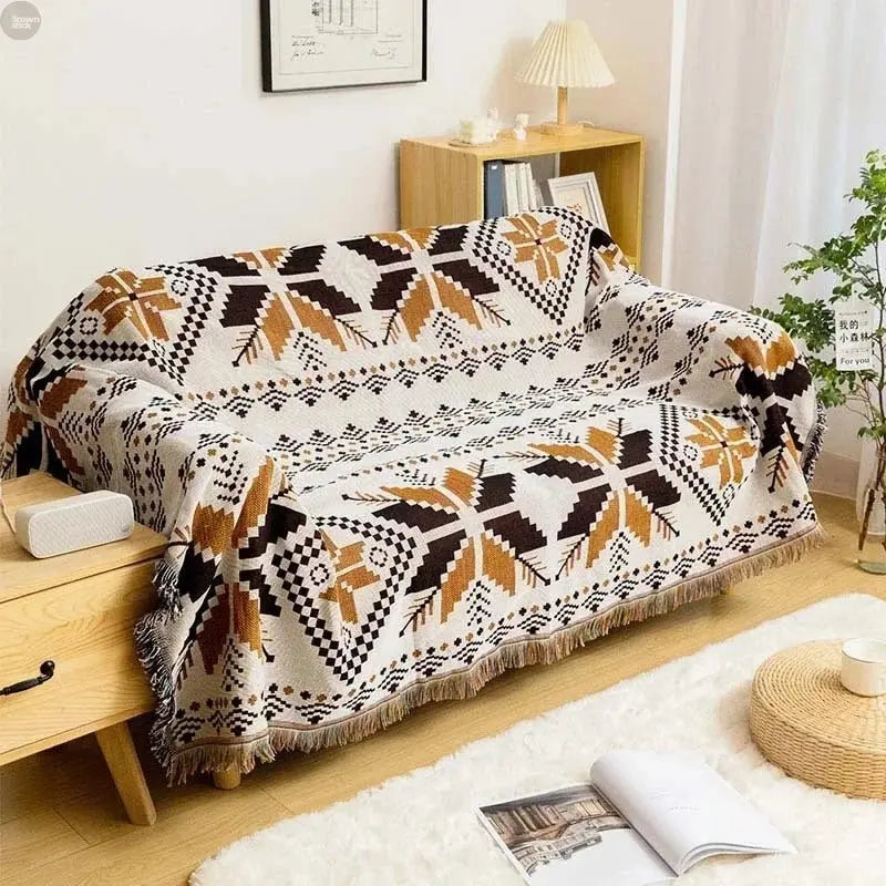 Bohemian Ethnic Picnic Blanket with Tassels – Versatile Outdoor Camping Mat - Brownstick