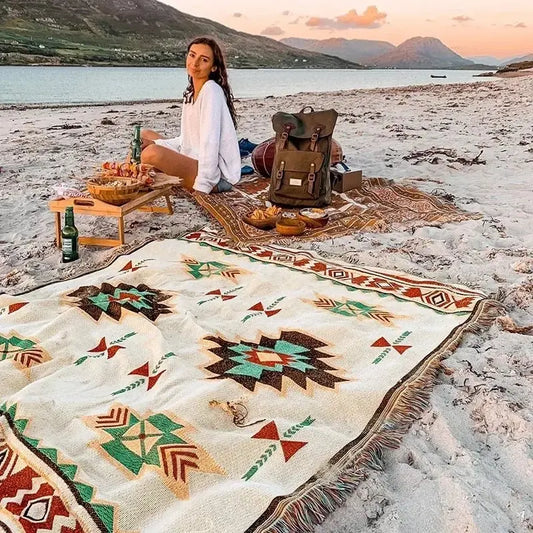 Bohemian Style Outdoor Picnic Mat - Thick, Moisture - proof, and Portable - Brownstick