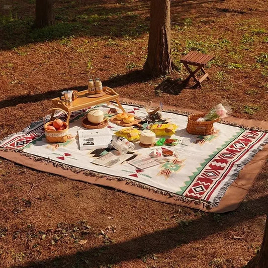 Bohemian Style Outdoor Picnic Mat - Thick, Moisture - proof, and Portable - Brownstick