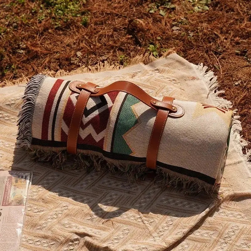 Bohemian Style Outdoor Picnic Mat - Thick, Moisture - proof, and Portable - Brownstick