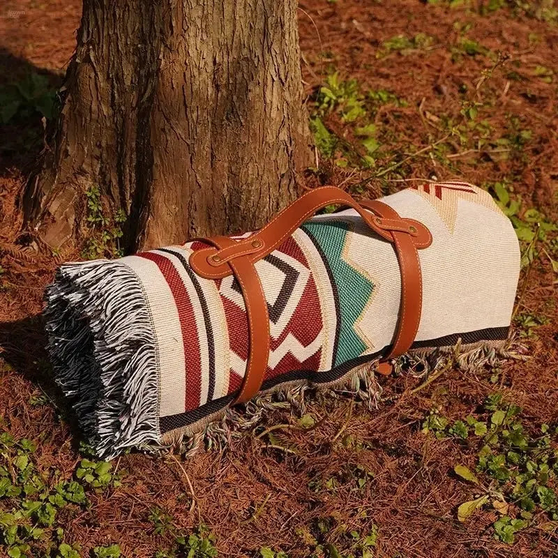 Bohemian Style Outdoor Picnic Mat - Thick, Moisture - proof, and Portable - Brownstick