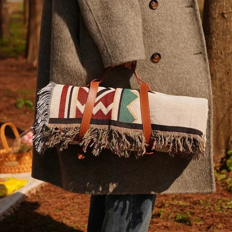 Bohemian Style Outdoor Picnic Mat - Thick, Moisture - proof, and Portable - Brownstick