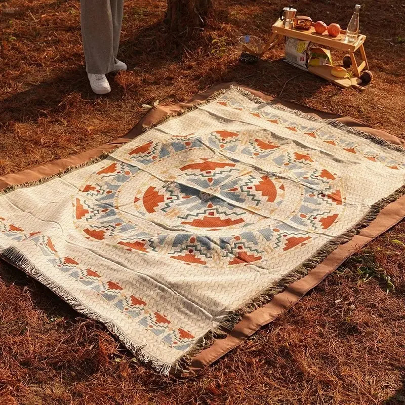 Bohemian Style Outdoor Picnic Mat - Thick, Moisture - proof, and Portable - Brownstick