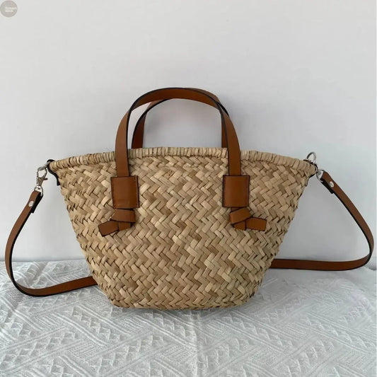 Boho Rattan Crossbody Bag Handmade Straw Shoulder Basket Brownstick