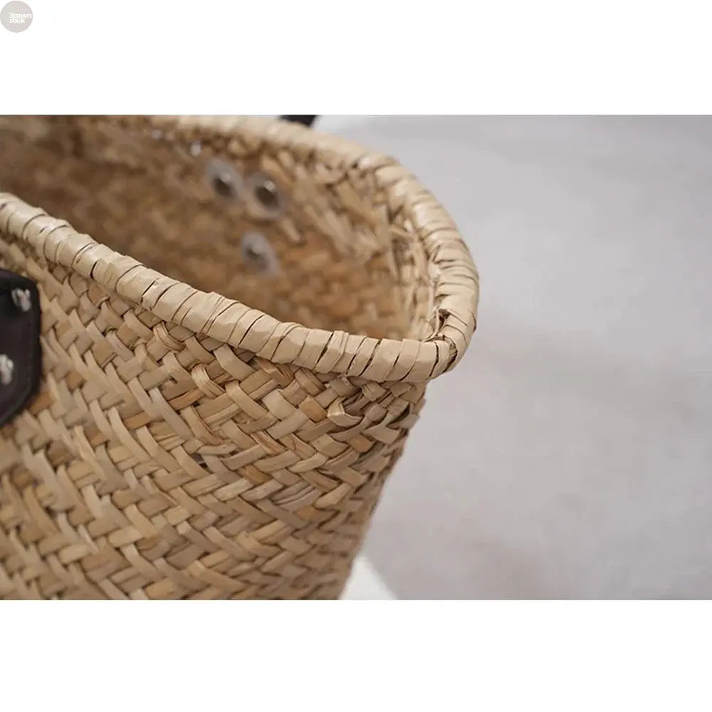 Boho Rattan Crossbody Bag Handmade Straw Shoulder Basket Brownstick
