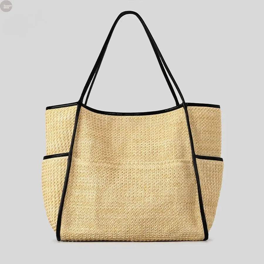 Casual Large Capacity PP Straw Tote Bag Brownstick