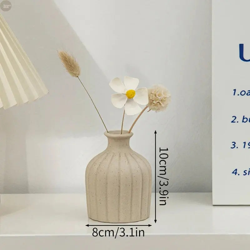 Ceramic Flower Vase for Retro Table Decor, Dried Flower Arrangements, Home Wedding Gifts, Aesthetic Desktop Ornament Brownstick