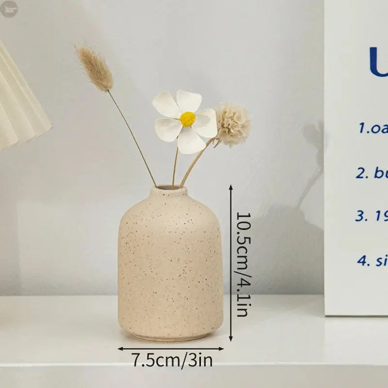 Ceramic Flower Vase for Retro Table Decor, Dried Flower Arrangements, Home Wedding Gifts, Aesthetic Desktop Ornament Brownstick