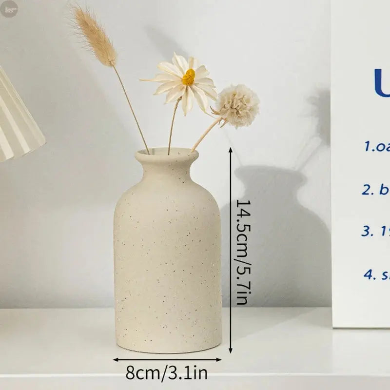 Ceramic Flower Vase for Retro Table Decor, Dried Flower Arrangements, Home Wedding Gifts, Aesthetic Desktop Ornament Brownstick