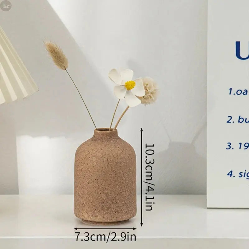 Ceramic Flower Vase for Retro Table Decor, Dried Flower Arrangements, Home Wedding Gifts, Aesthetic Desktop Ornament Brownstick