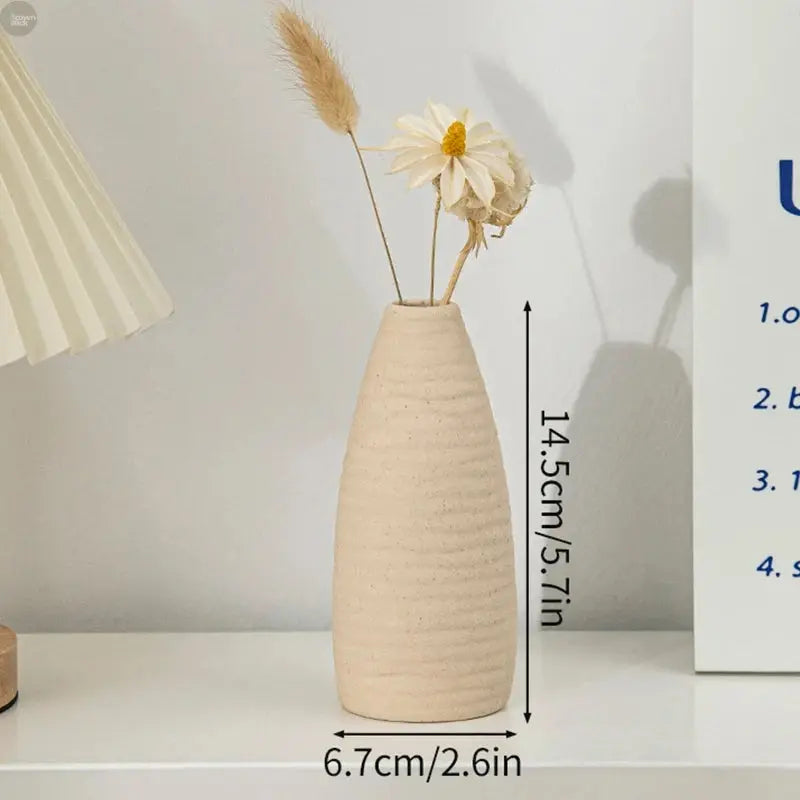 Ceramic Flower Vase for Retro Table Decor, Dried Flower Arrangements, Home Wedding Gifts, Aesthetic Desktop Ornament Brownstick