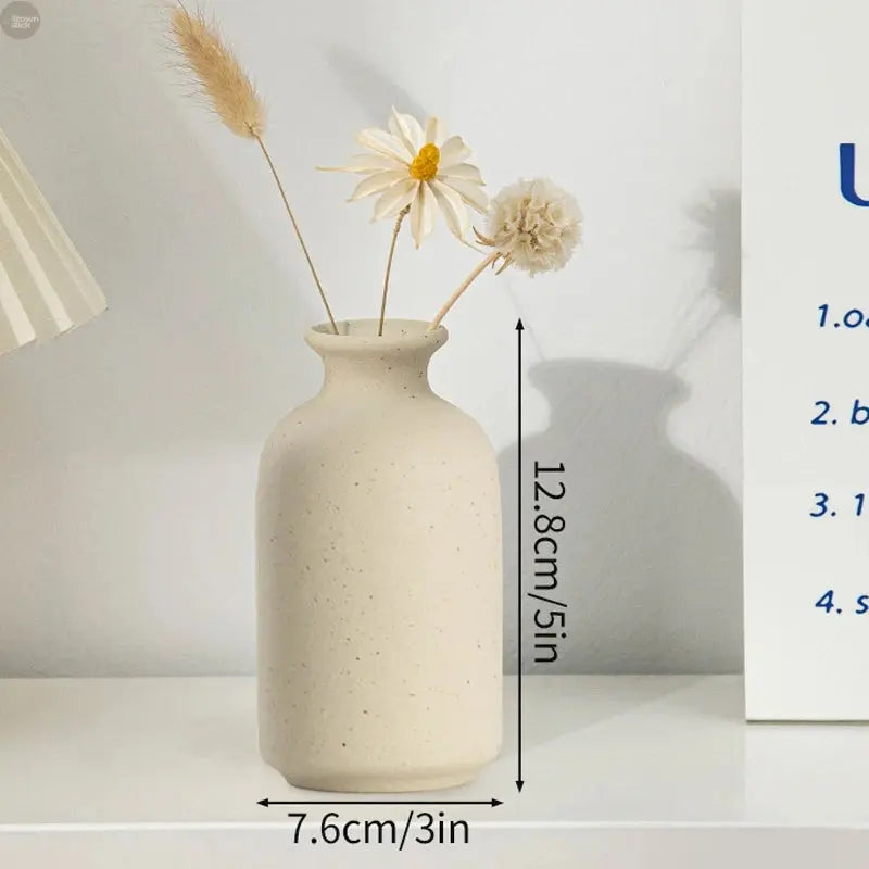 Ceramic Flower Vase for Retro Table Decor, Dried Flower Arrangements, Home Wedding Gifts, Aesthetic Desktop Ornament Brownstick