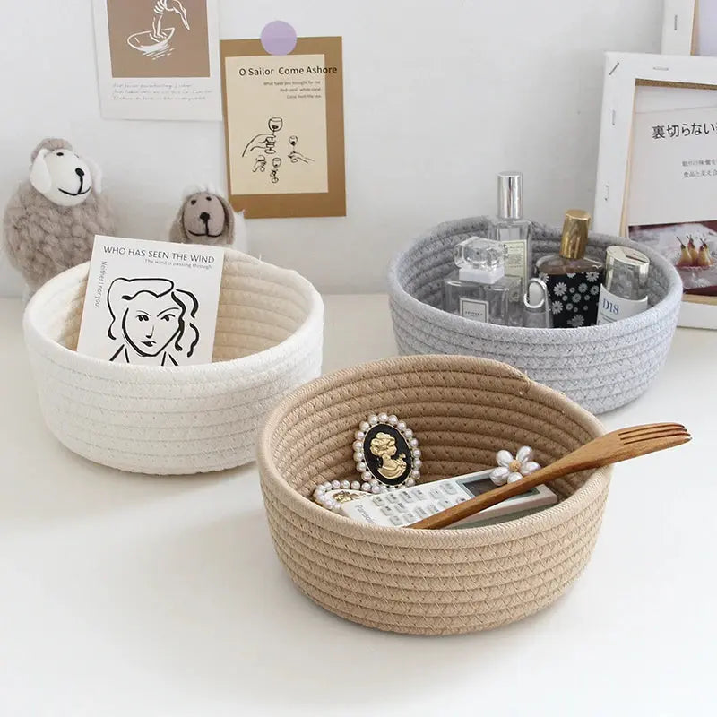 Circular Woven Cotton Rope Storage Basket Brownstick