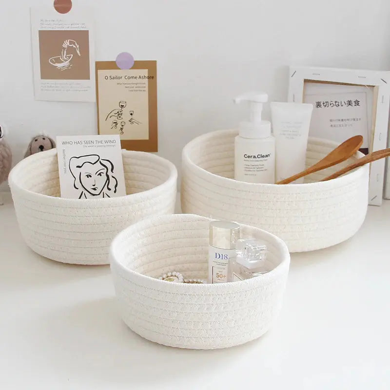 Circular Woven Cotton Rope Storage Basket Brownstick