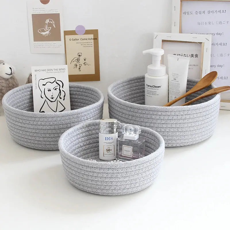 Circular Woven Cotton Rope Storage Basket Brownstick