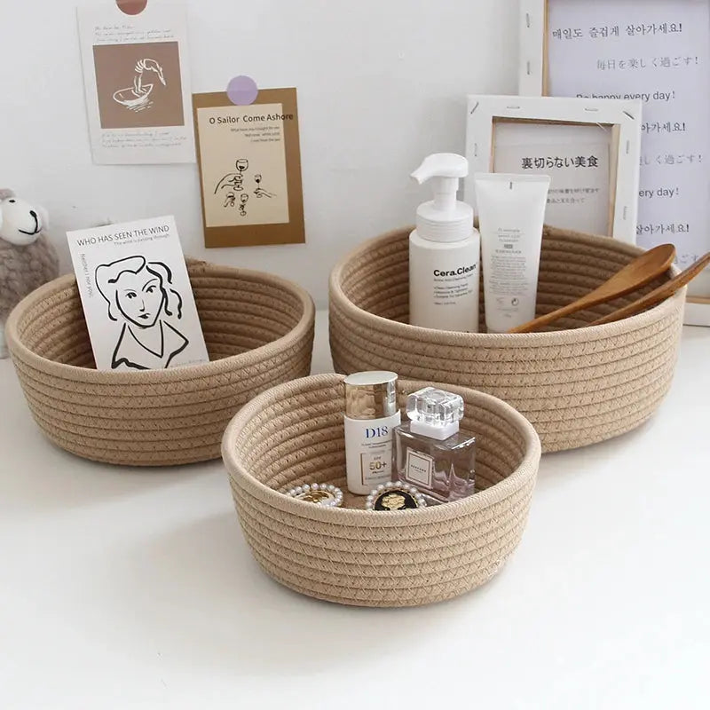 Circular Woven Cotton Rope Storage Basket Brownstick