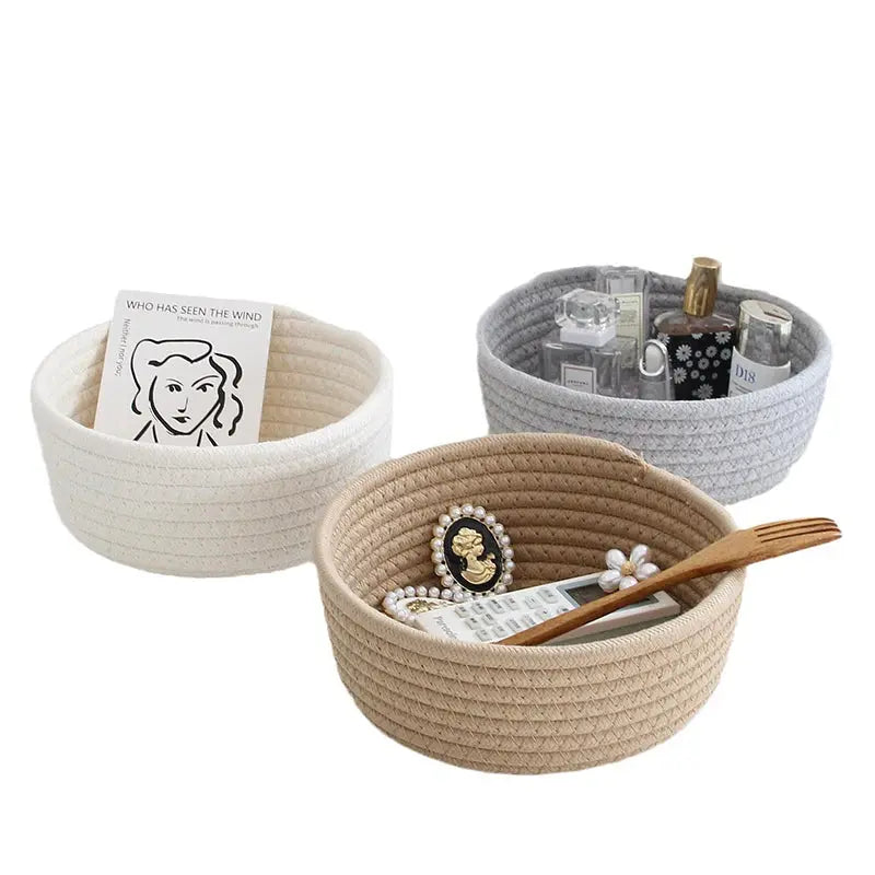 Circular Woven Cotton Rope Storage Basket Brownstick
