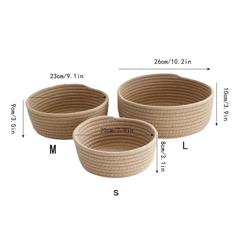 Circular Woven Cotton Rope Storage Basket Brownstick
