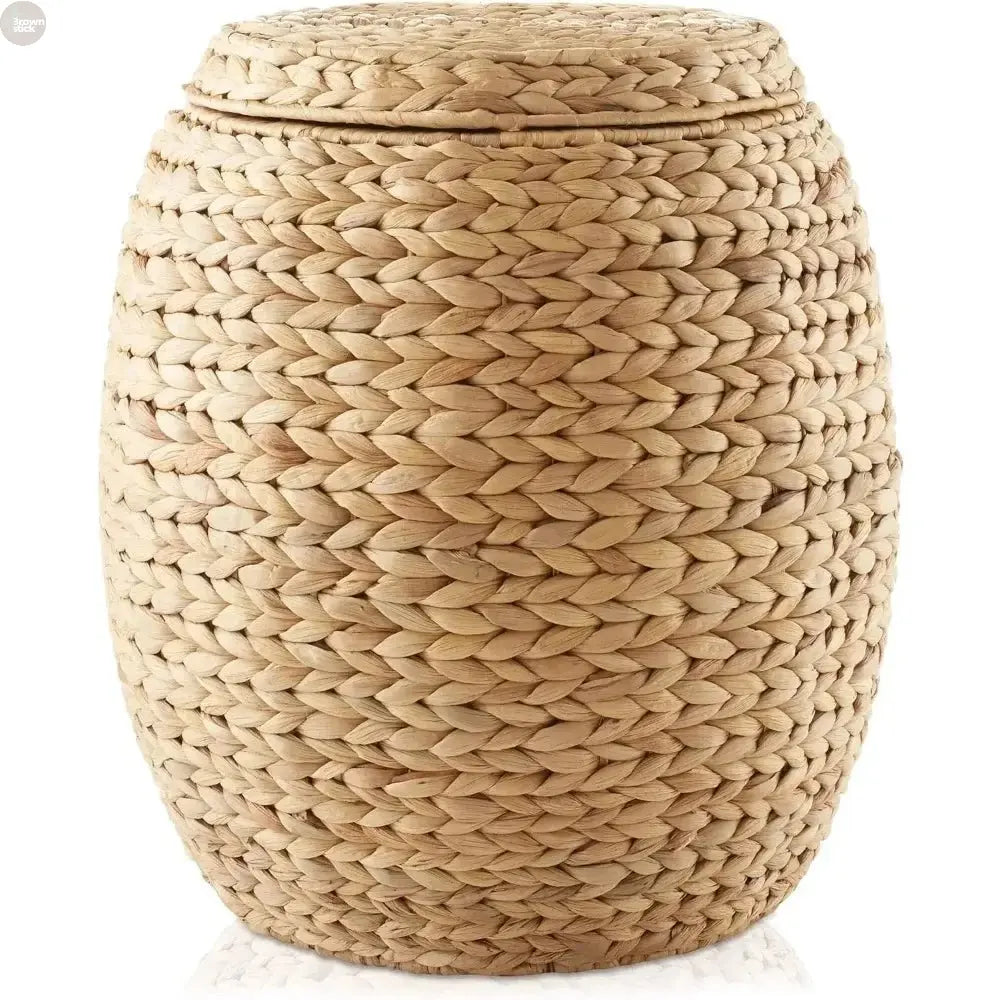 Comfort Corner Handwoven Water Hyacinth Storage Basket with Lid Brownstick