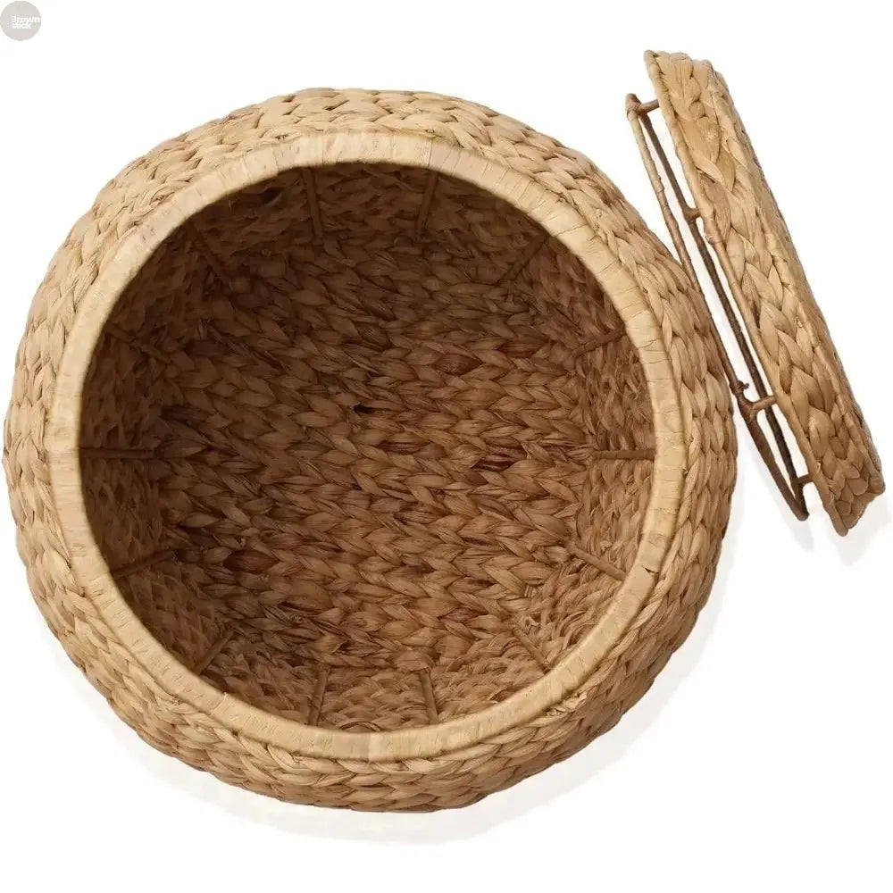 Comfort Corner Handwoven Water Hyacinth Storage Basket with Lid Brownstick