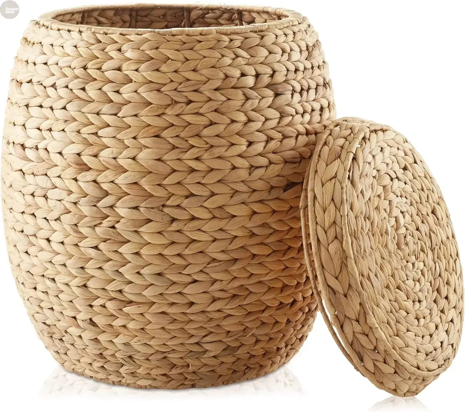 Comfort Corner Handwoven Water Hyacinth Storage Basket with Lid Brownstick