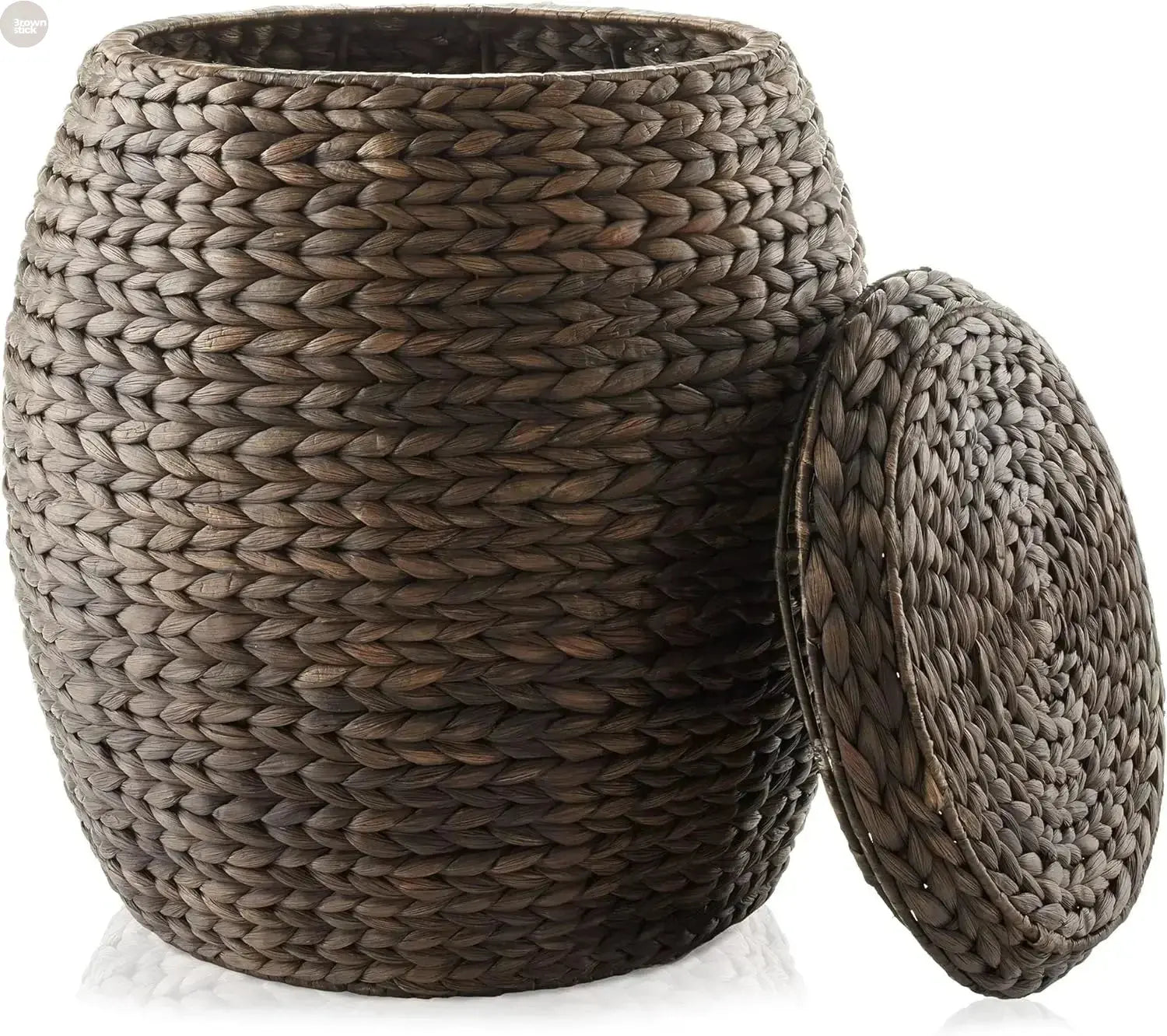 Comfort Corner Handwoven Water Hyacinth Storage Basket with Lid Brownstick