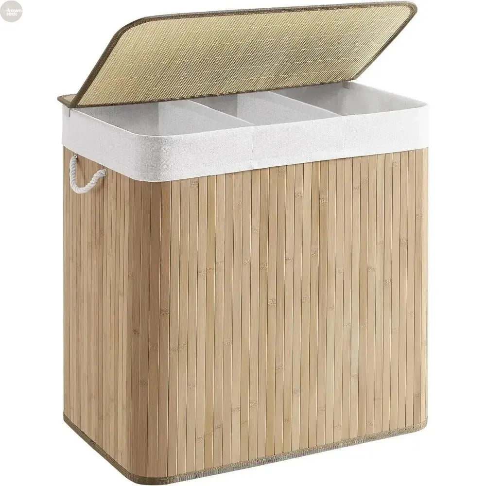 Comfort corner Laundry Hamper,Laundry Basket, Laundry Hamper with Lid, Bamboo, Foldable, Removable and Machine Washable Liner Brownstick