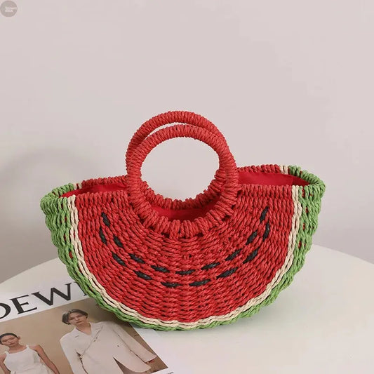 Cute Boho Fruit Clutch Watermelon Crochet Straw Bag Brownstick