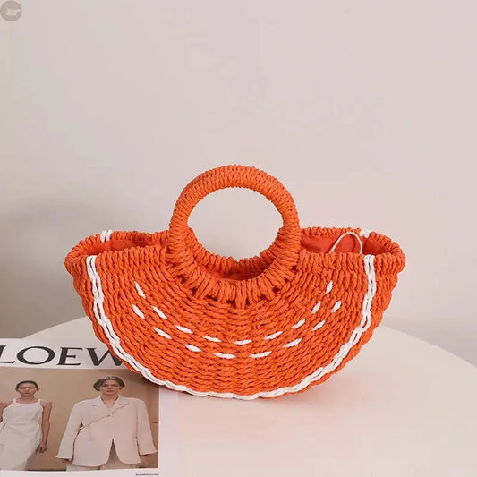 Cute Boho Fruit Clutch Watermelon Crochet Straw Bag Brownstick