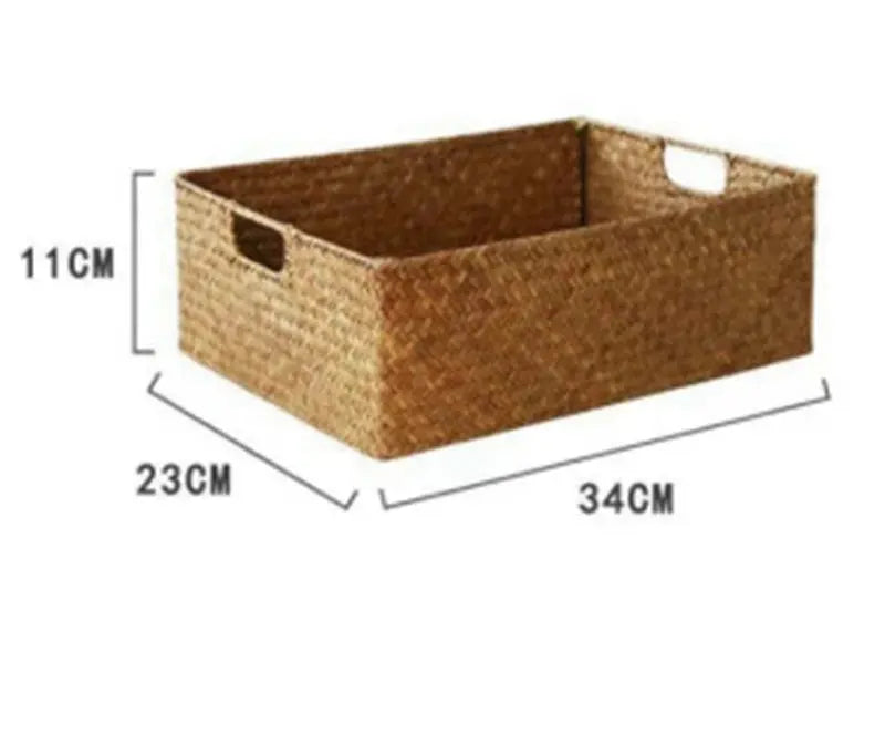Eco-Chic Natural Large Woven Seagrass Basket - Versatile Straw Wicker Organizer Brownstick