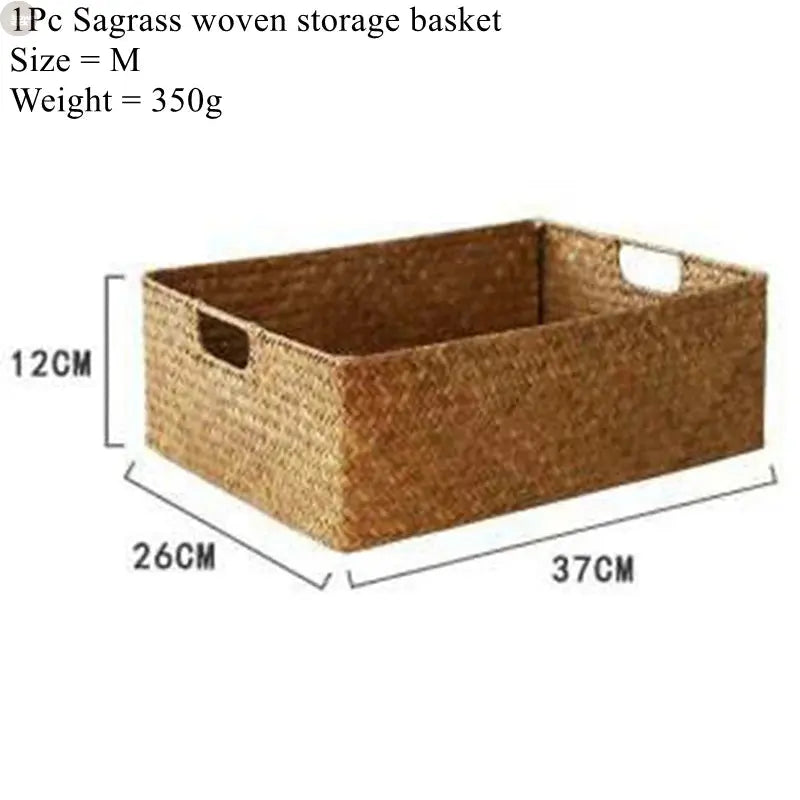 Eco-Chic Natural Large Woven Seagrass Basket - Versatile Straw Wicker Organizer Brownstick