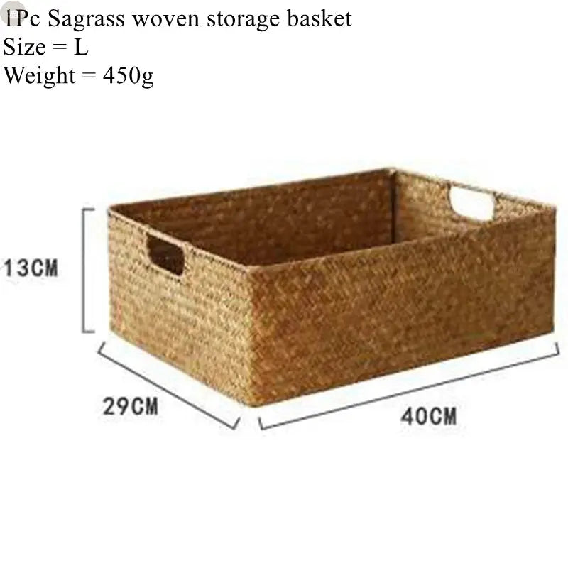 Eco-Chic Natural Large Woven Seagrass Basket - Versatile Straw Wicker Organizer Brownstick