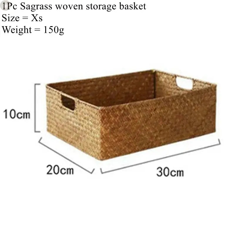Eco-Chic Natural Large Woven Seagrass Basket - Versatile Straw Wicker Organizer Brownstick