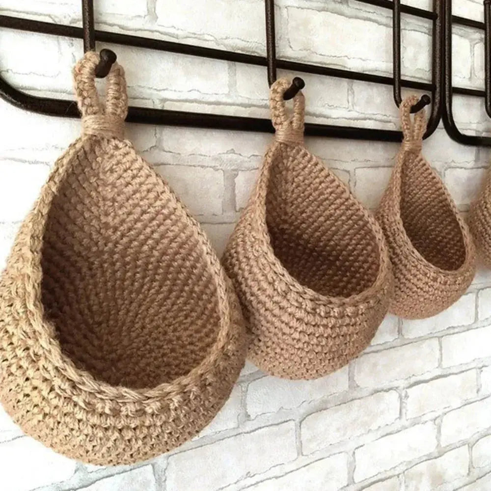 Eco-Friendly Jute Wall Hanging Basket – Boho Vegetable & Fruit Storage Organizer Brownstick
