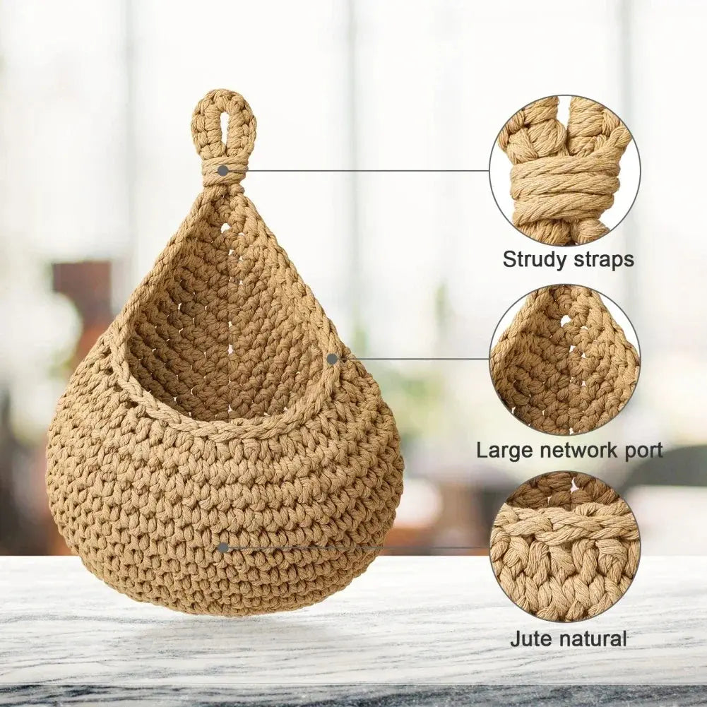 Eco-Friendly Jute Wall Hanging Basket – Boho Vegetable & Fruit Storage Organizer Brownstick