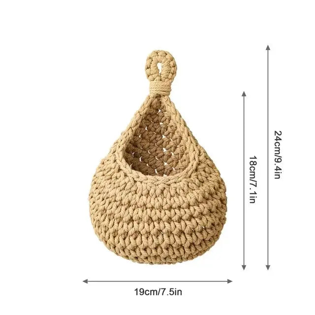 Eco-Friendly Jute Wall Hanging Basket – Boho Vegetable & Fruit Storage Organizer Brownstick
