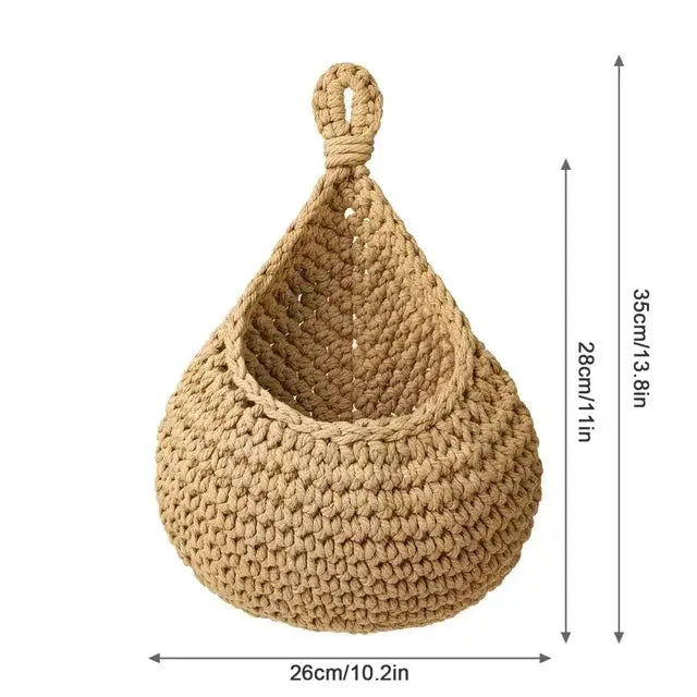 Eco-Friendly Jute Wall Hanging Basket – Boho Vegetable & Fruit Storage Organizer Brownstick