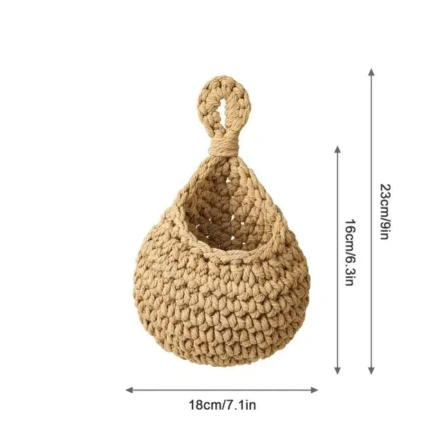 Eco-Friendly Jute Wall Hanging Basket – Boho Vegetable & Fruit Storage Organizer Brownstick