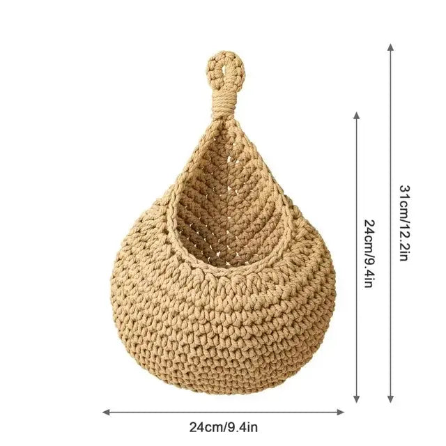 Eco-Friendly Jute Wall Hanging Basket – Boho Vegetable & Fruit Storage Organizer Brownstick