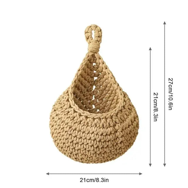 Eco-Friendly Jute Wall Hanging Basket – Boho Vegetable & Fruit Storage Organizer Brownstick