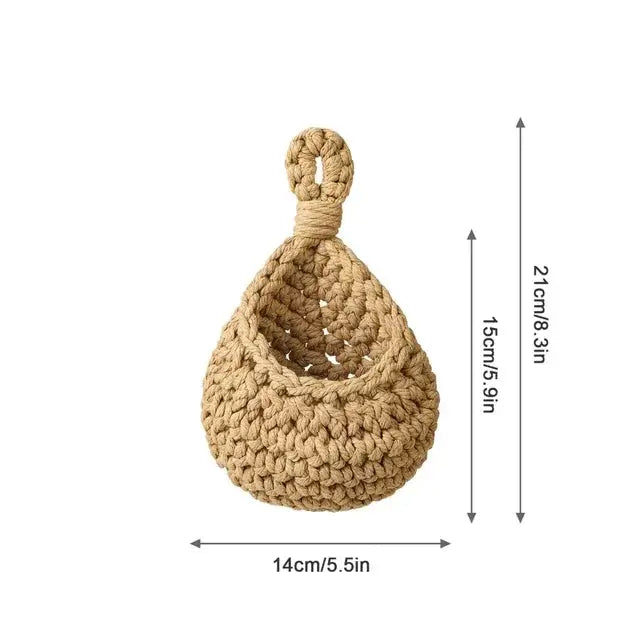 Eco-Friendly Jute Wall Hanging Basket – Boho Vegetable & Fruit Storage Organizer Brownstick