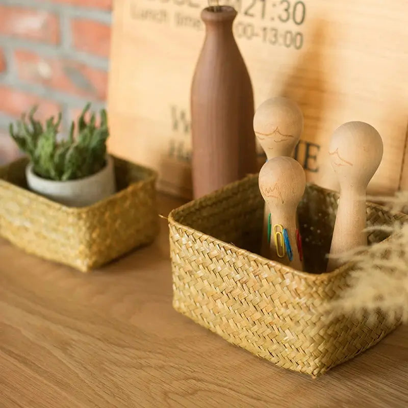 Eco-Friendly Organizer Seagrass Woven Storage Basket Brownstick
