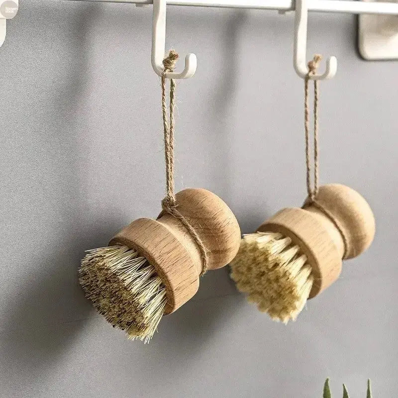 Eco - Friendly Sisal - Coconut Kitchen Brush with Wooden Handle - Brownstick